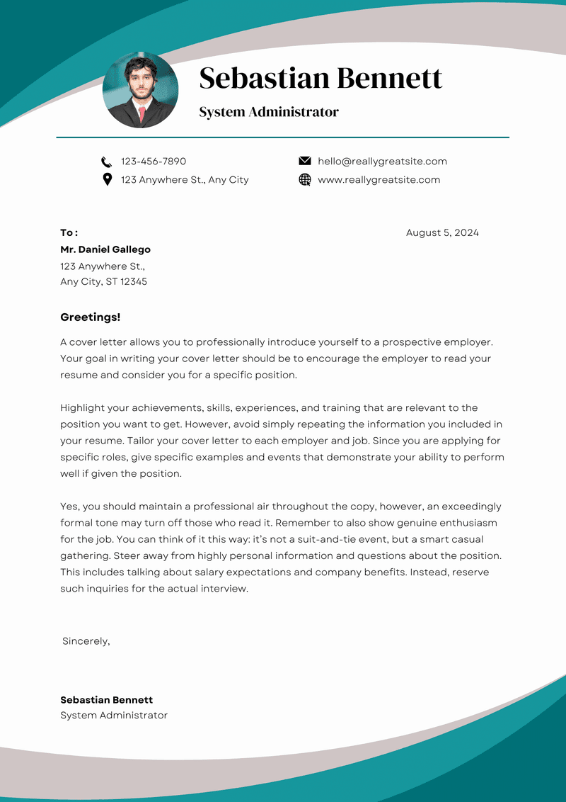 Tosca-Green-Professional-Modern-System-Administrator-Cover-Letter